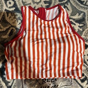 Coral reef orange striped high neck zipper swimsuit top M